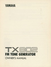 Yamaha TX802 FM Tone Generator Owner's Manual
